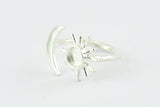 Silver Ring Settings, 925 Silver Moon And Sun Ring With 1 Stone Setting - Pad Size 6mm R052