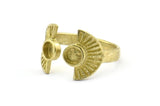 Brass Ring Settings, 10 Raw Brass Half Moon Ring With 2 Stone Setting - Pad Size 4mm E635