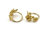 Brass Ring Settings, 2 Raw Brass Flower Ring With 1 Stone Setting - Pad Size 4mm N1235