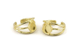 Brass Ring Setting, 2 Raw Brass Adjustable Rings With 1 Stone Settings - Pad Size 8x6mm N1264