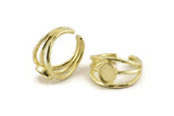 Brass Ring Setting, 2 Raw Brass Adjustable Rings With 1 Stone Settings - Pad Size 8x6mm N1264