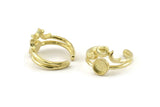 Brass Ring Setting, 2 Raw Brass Moon And Planet Ring With 1 Stone Settings - Pad Size 6mm N1275