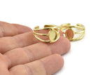 Brass Ring Setting, 2 Raw Brass Adjustable Rings With 1 Stone Settings - Pad Size 8x6mm N1264