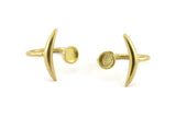 Brass Ring Settings, 10 Raw Brass Moon And Planet Ring With 1 Stone Setting - Pad Size 6mm N1283
