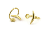 Brass Ring Settings, 10 Raw Brass Moon And Planet Ring With 1 Stone Setting - Pad Size 6mm N1283