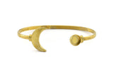 Brass Moon Cuff,  Raw Brass Moon And Planet Cuff Stone Setting With 1 Pad -  Pad Size 8mm N0981