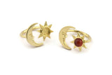 Brass Ring Settings, 2 Raw Brass Moon And Sun Ring With 1 Stone Setting - Pad Size 6mm N1498