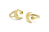 Brass Ring Settings, 2 Raw Brass Moon And Planet Ring With 1 Stone Setting - Pad Size 4mm N1496