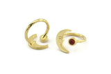 Brass Ring Settings, 2 Raw Brass Moon And Planet Ring With 1 Stone Setting - Pad Size 4mm N1496