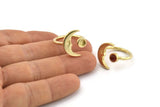 Brass Ring Settings, 2 Raw Brass Moon And Planet Ring With 1 Stone Setting - Pad Size 4mm N1496