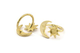 Brass Ring Settings, 2 Raw Brass Moon And Sun Ring With 1 Stone Setting - Pad Size 6mm N1498