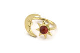 Brass Ring Settings, 2 Raw Brass Moon And Sun Ring With 1 Stone Setting - Pad Size 6mm N1498