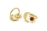 Brass Ring Settings, 2 Raw Brass Moon And Sun Ring With 1 Stone Setting - Pad Size 6mm N1498