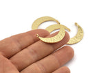 Gold Moon Pendant, 2 Hammered Gold Plated Brass Crescent Moon Charms With 2 Loops (29.5x7.5x1mm) BS 1895
