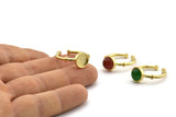 Brass Ring Settings, 3 Raw Brass Round Ring With 1 Stone Setting - Pad Size 8mm N1564