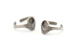 Silver Ring Settings, 4 Antique Silver Plated Brass Adjustable Sunrise Rings - Pad Size 6mm N0737