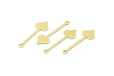 Brass Heart Charm, 24 Raw Brass Spade Charms With 1 Loop (30x9x0.80mm) M02044