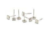 Silver Square Earring, 10 Silver Tone Brass Square Stud Earrings (5mm) D1449