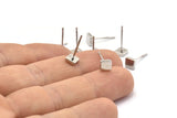 Silver Square Earring, 10 Silver Tone Brass Square Stud Earrings (5mm) D1449