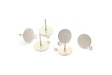 Silver Round Earring, 6 Textured Matte Silver Plated Brass Round Earring Studs With 1 Loop (15x12x0.80mm) M341 A1551