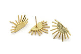 Gold Sun Earring, 4 Gold Plated Brass Sunshine Stud Earrings (21x14mm) N0711 Q0725