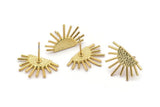 Gold Sun Earring, 4 Gold Plated Brass Sunshine Stud Earrings (21x14mm) N0711 Q0725