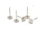Silver Square Earring, 10 Silver Tone Brass Square Stud Earrings (5mm) D1449