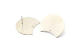 Silver Moon Earring, 4 Matte Silver Plated Brass Moon Stud Earrings With 1 Hole (28x21x0.80mm) M050 A1513
