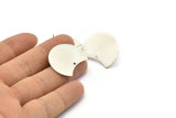 Silver Moon Earring, 4 Matte Silver Plated Brass Moon Stud Earrings With 1 Hole (28x21x0.80mm) M050 A1513
