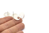 Silver Round Earring, 4 Matte Silver Plated Brass Hoop Stud Earrings (16x1mm) D1076 A1311