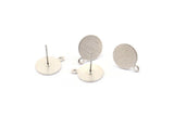 Silver Round Earring, 6 Textured Matte Silver Plated Brass Round Earring Studs With 1 Loop (15x12x0.80mm) M341 A1551