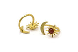 Brass Ring Settings, 10 Raw Brass Moon And Sun Ring With 1 Stone Setting - Pad Size 6mm R052