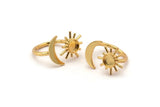 Gold Ring Settings, 1 Gold Plated Brass Moon And Sun Ring With 1 Stone Setting - Pad Size 6mm R052 Q0603