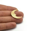 Gold Moon Charm, Gold Plated Brass Crescent Moon Charm With 1 Loop (32x1.2mm) N1512