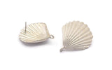 Silver Shell Earring, 2 Matte Silver Plated Brass Sea Shell Earring with 1 Loop, Findings (29x34mm) E283