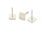 Silver Square Earring, 8 Matte Silver Plated Brass Square Stud Earrings (8mm) D1462