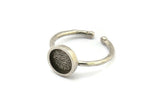 Silver Ring Settings, 2 Antique Silver Plated Brass Round Ring With 1 Stone Setting - Pad Size 8mm N1765 S1201