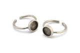 Silver Ring Settings, 2 Antique Silver Plated Brass Round Ring With 1 Stone Setting - Pad Size 8mm N1765 S1201