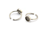 Silver Ring Settings, 2 Antique Silver Plated Brass Round Ring With 1 Stone Setting - Pad Size 8mm N1765 S1201