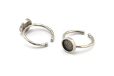 Silver Ring Settings, 2 Antique Silver Plated Brass Round Ring With 1 Stone Setting - Pad Size 8mm N1765 S1201