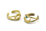 Brass Ring Setting, 2 Raw Brass Moon And Planet Ring With 1 Stone Settings - Pad Size 3mm N1272