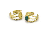 Brass Ring Setting, 2 Raw Brass Adjustable Rings With 1 Stone Settings - Pad Size 8x6mm N1264