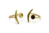 Brass Ring Settings, 10 Raw Brass Moon And Planet Ring With 1 Stone Setting - Pad Size 6mm N1283
