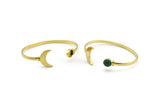 Brass Moon Cuff,  Raw Brass Moon And Planet Cuff Stone Setting With 1 Pad -  Pad Size 8mm N0981