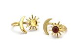 Gold Ring Settings, 1 Gold Plated Brass Moon And Sun Ring With 1 Stone Setting - Pad Size 6mm R052 Q0603