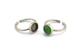 Silver Ring Settings, 2 Antique Silver Plated Brass Round Ring With 1 Stone Setting - Pad Size 8mm N1765 S1201