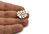 Silver Monstera Earring, 4 Antique Silver Plated Brass Monstera Leaf Stud Earrings With 1 Loop (24x20x0.60mm) D1005 A1287