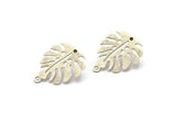 Silver Monstera Earring, 4 Antique Silver Plated Brass Monstera Leaf Stud Earrings With 1 Loop (24x20x0.60mm) D1005 A1287