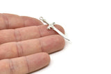 Knight's Sword Pendant, 2 Matte Silver Plated Brass Sword Charms With 1 Loop (36x10mm) N0248