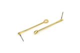 Gold Stick Earring, 8 Gold Plated Brass Paddle Eye Pin Stud Earrings (36x1.2mm) D1542